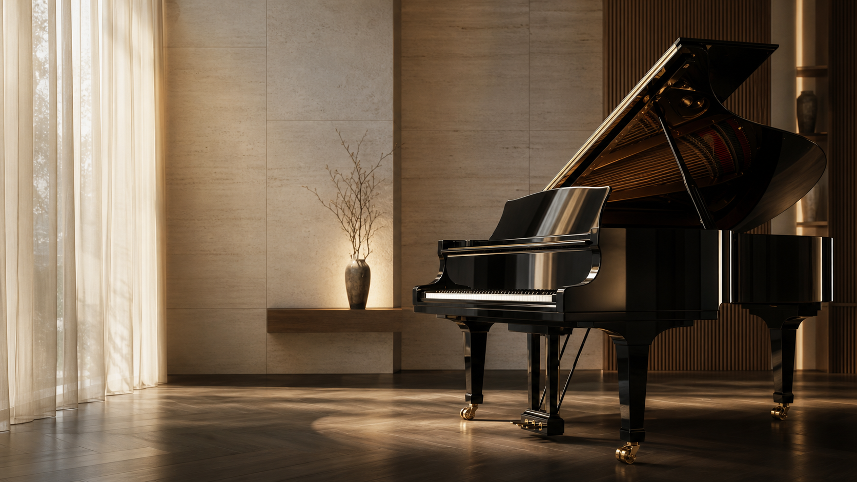 Grand piano trong không gian thưởng thức âm nhạc