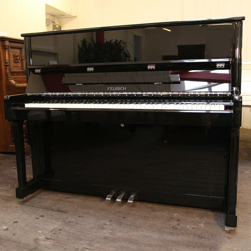 Review FEURICH 122 Universal (Black Satin - Brass) – Hình ảnh thực tế tại showroom Elite Piano